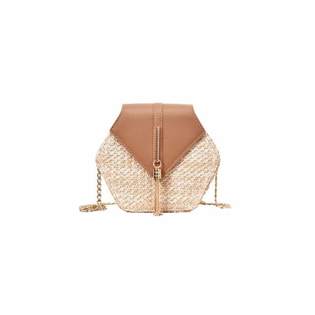 Bahamas Sac à Main Bandoulière Hexagonal en Rotin Marron